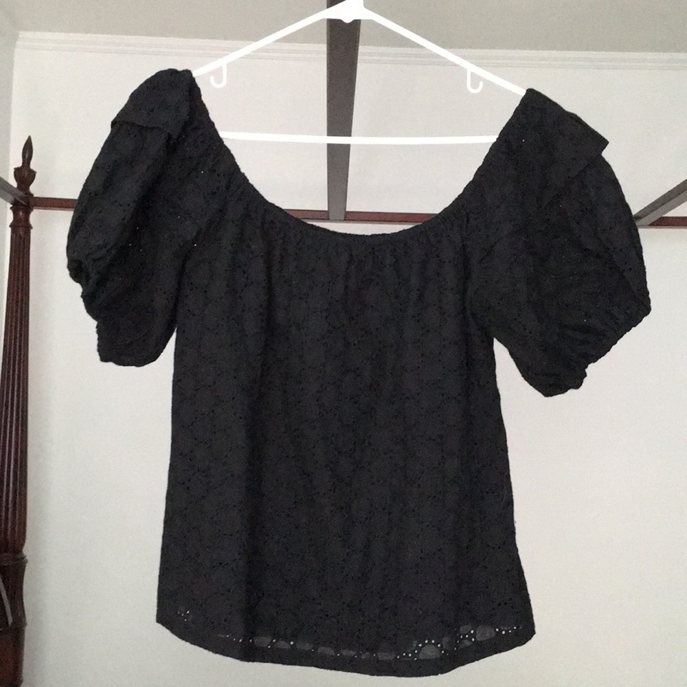 Beau bois for Anthropologie black puff sleeve top